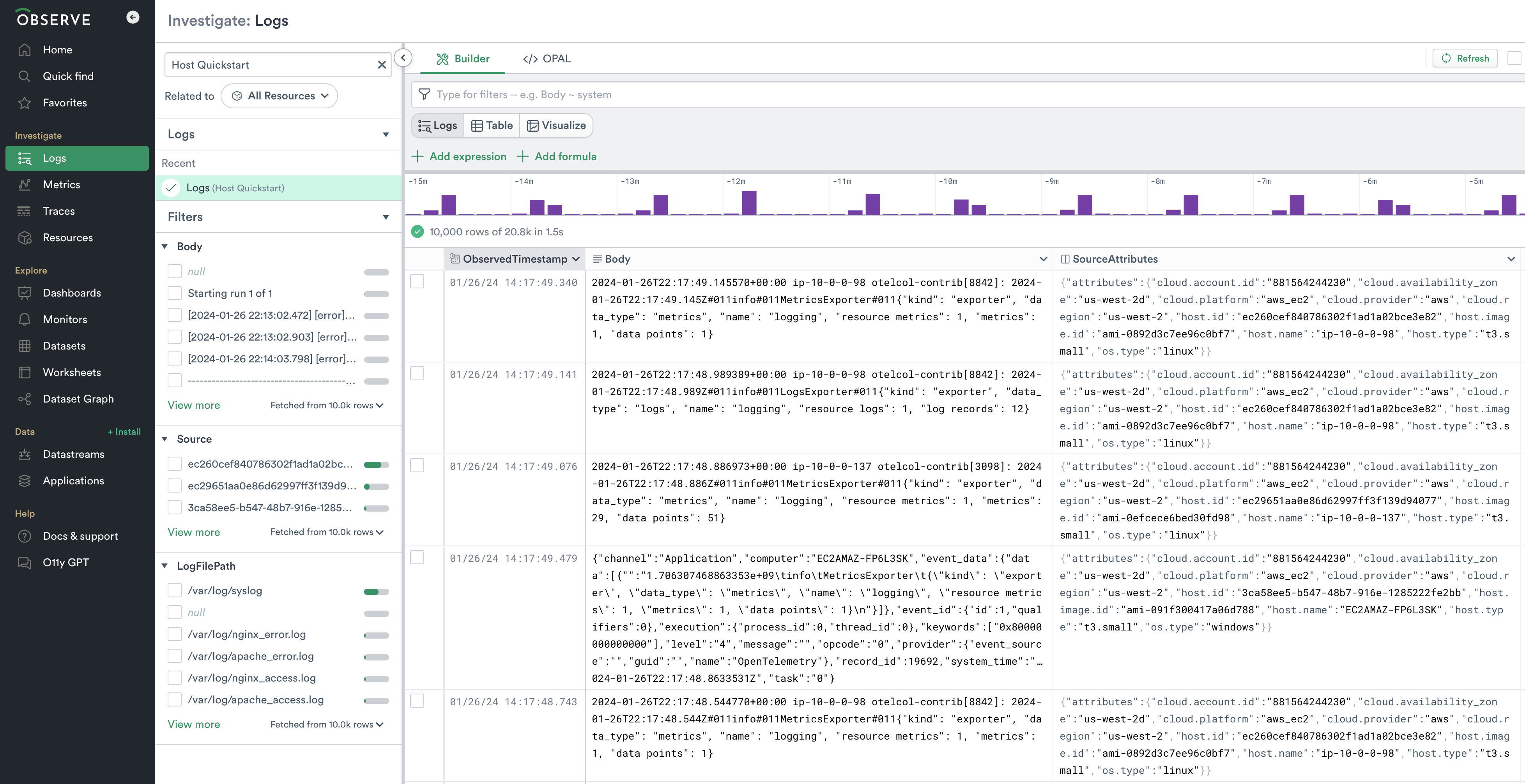 Log Explorer Quickstart App